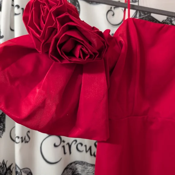 DO+BE Red Mini Dress with Rosette Puff Sleeves - Picture 2 of 5